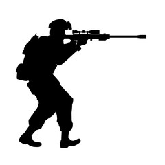Sniper soldier silhouette for military, target, battlefield or war © Moleng24