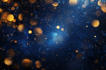 Obraz premium Abstract background featuring a dark blue backdrop with gold particles scattered throughout creating a cosmic and luxurious visual effect