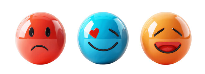 Fototapeta premium A set of emoji icons expressing happy, sad, and neutral emotions on a transparent background.