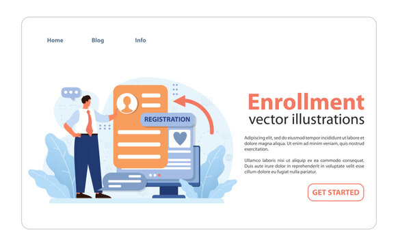 Enrollment process visualized. Flat vector illustration