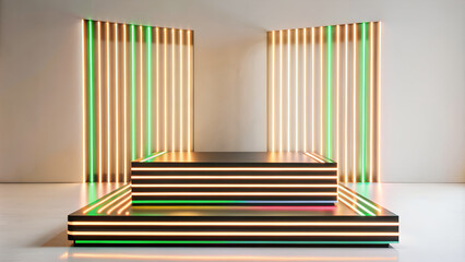 Obraz premium Creative bakground with colors full neon line on background, in studio
