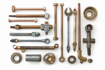 Assorted Plumbing Tools Arranged on White Background for Catalogs and Advertisements