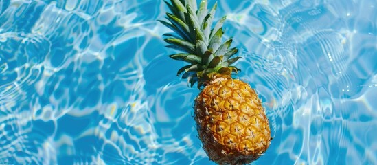 Pineapple Floating on Water in a Pool