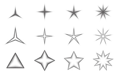 Doted grainy star icon collection. Stipple noise texture star shape. halftone sparkle