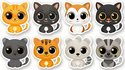 Fototapeta premium Colorful collection of cartoon baby animals on a white background. Cute wildlife theme stickers set.