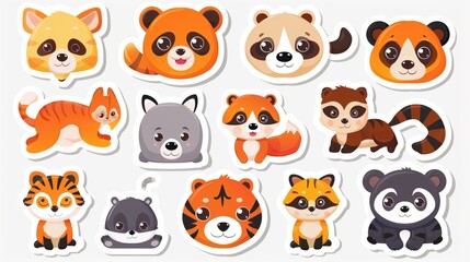 Colorful collection of cartoon baby animals on a white background. Cute wildlife theme stickers set.