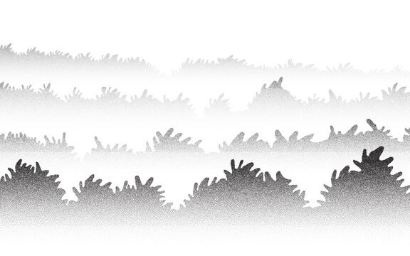Bush stipple dots silhouette. Gradient noise shrub and grass illustration. Grainy foliage texture