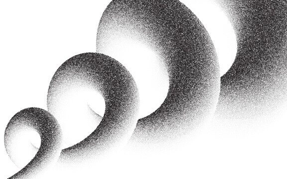 3d spiral stipple dots minimalist illustration background, noise swoosh and grainy silhouette texture