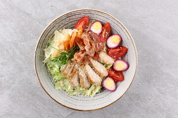 Caesar Salad: Classic salad with romaine lettuce, croutons, Parmesan, and Caesar dressing.