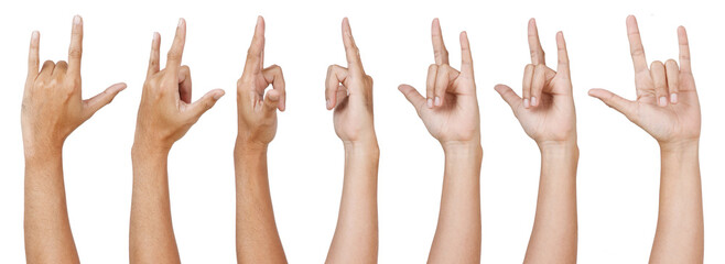Male asian hand gestures isolated over the white background. Love sign.