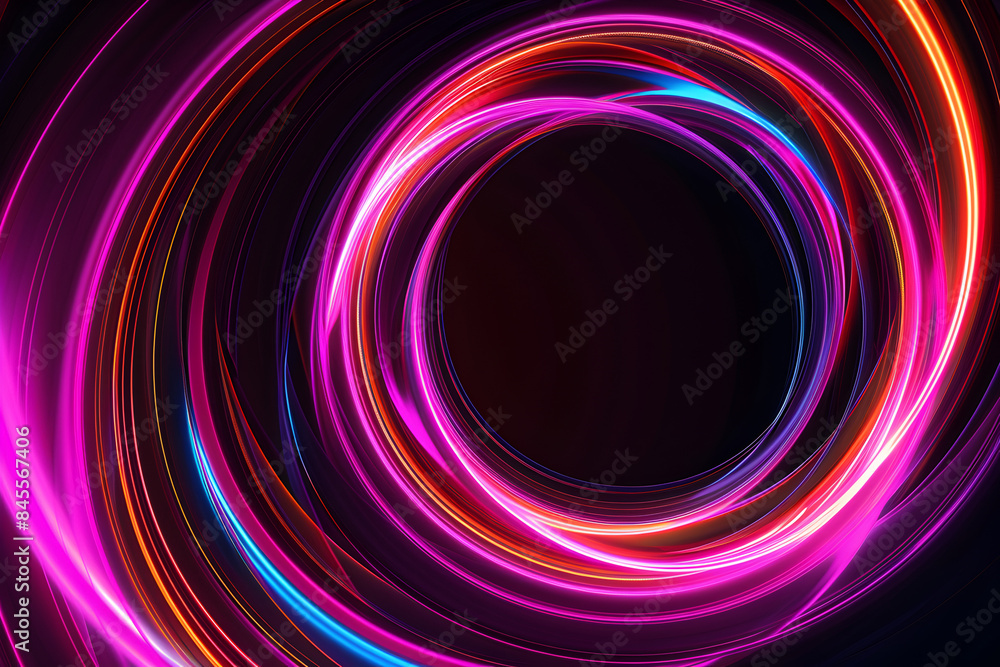 Wall mural vibrant neon rainbow swirl pattern with glowing pink and orange hues. stunning neon art on black bac