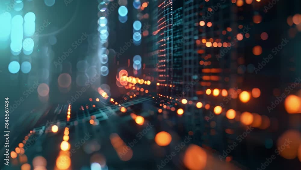 Poster an illuminated futuristic building housing the ai and blockchain servers of a leading financial inst