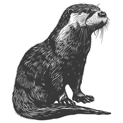 Fototapeta premium otter animal full body with engraving style