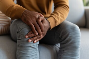 Aching Moments: Man Grasping Knee, Sofa-bound