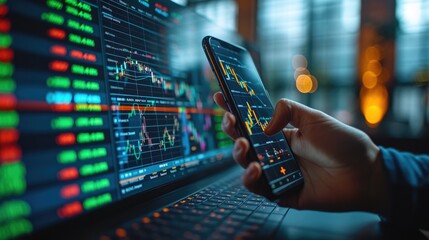 Instant Transactions: Businessman Buys and Sells Stocks on the Go