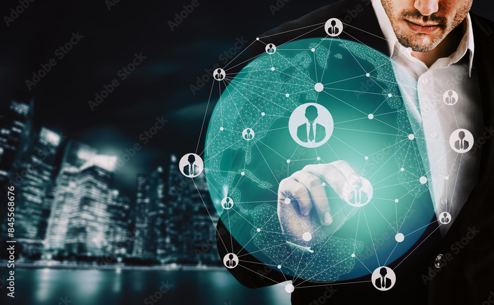 Poster human resources recruitment and people networking concept. modern graphic interface showing professi