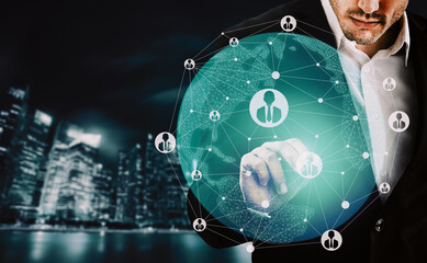 Human Resources Recruitment and People Networking Concept. Modern graphic interface showing...
