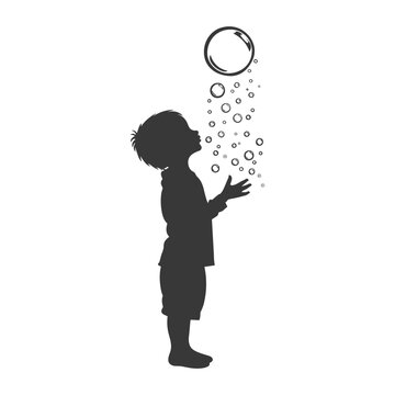 recommend clip art: silhouette little boy blow soap bubbles full body black color only