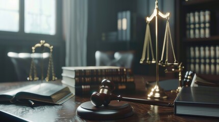 lawyer's office space.Judge's Hammer and Law Books, Judgment Hammer,attorney Law and justice concept