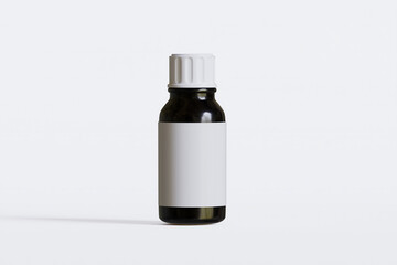 Packaging bottle black color and white blank label for medicine, pill or supplement, cosmetic, chemical and etc on white background