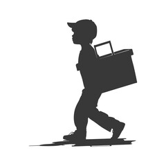 silhouette little boy carry goods in loader box black color only