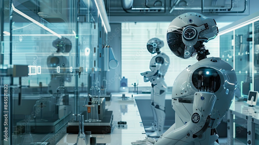 Aufkleber scientists using ai for advanced research in a state-of-the-art laboratory.