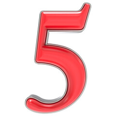 Number 5 Red 3D Rendering