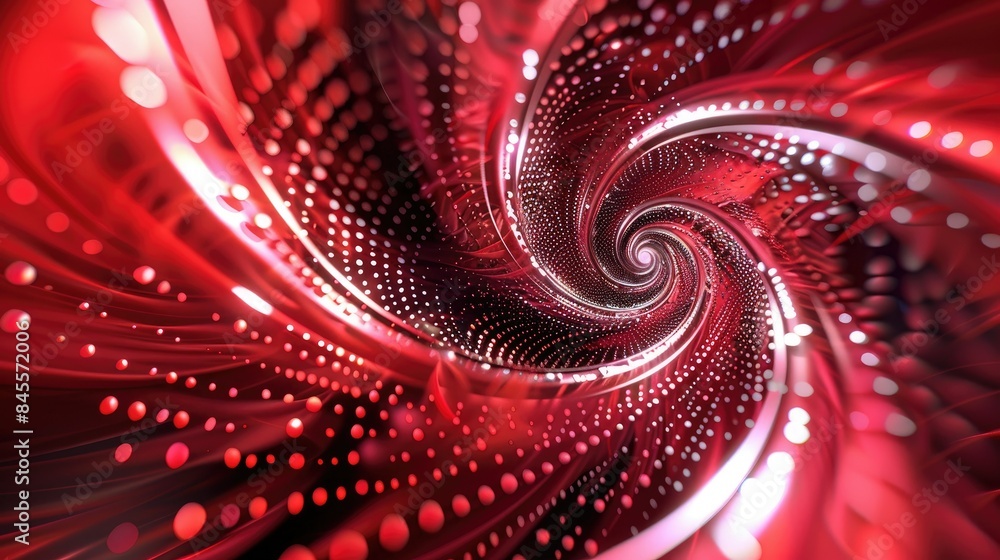 Aufkleber spiraling neon red and white lines and dots forming a vibrant abstract pattern.