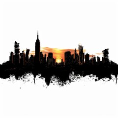 Obraz premium ast Post-Apocalyptic City Skyline at Sunset - Premium Pen Tool Cutout isolated on white background 