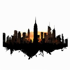 Obraz premium ast Post-Apocalyptic City Skyline at Sunset - Premium Pen Tool Cutout isolated on white background 