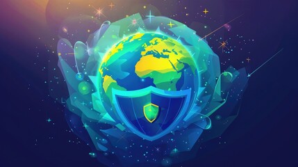 Naklejka premium Artistic illustration of a globe with a shield symbolizing the ozone layer for World Ozone Day