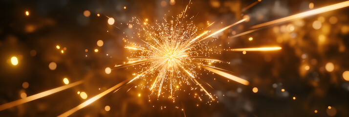 Fototapeta premium Golden Sparkle Explosion on Dark Background