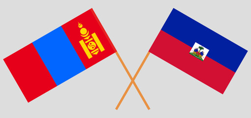 Crossed flags of Mongolia and Haiti. Official colors. Correct proportion