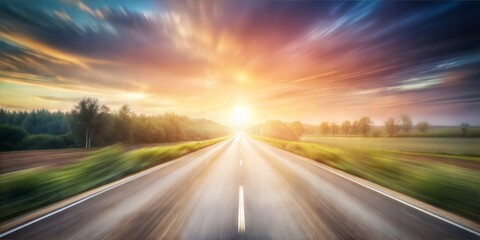 Create an image of a blurred background with a road. Main background colors should be neutral or pastel so as not to distract attention from the main content. The road should be a central element