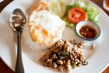 Stir-Fried Basil With Minced Pork and fried egg.