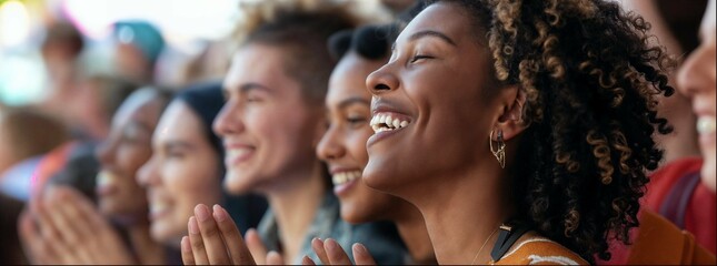 A happy audience with diverse people.