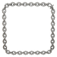 3D illustration showcases a captivating element: sharp-tipped gold chains intertwining to form a luminous square, symbolizing strength, unity, and timeless connections (transparent background).