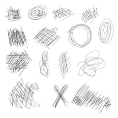 Scribble doodle set. Ink brush stroke element in black