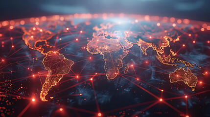 Dynamic Global Network: Vibrant Red Connectivity Across Continents