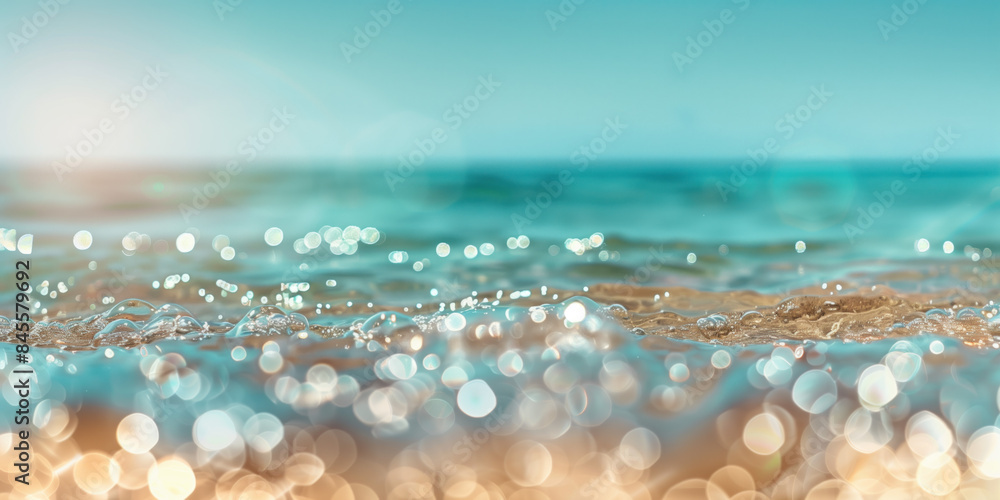 Poster abstract background with blurry lights on sea water. caustics and bokeh. created with generative ai 