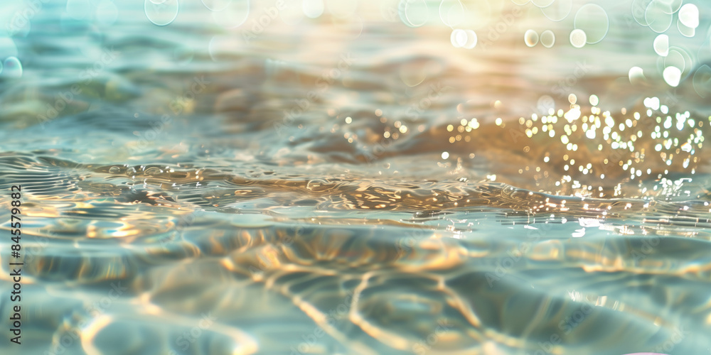 Poster abstract background with blurry lights on sea water. caustics and bokeh. created with generative ai 