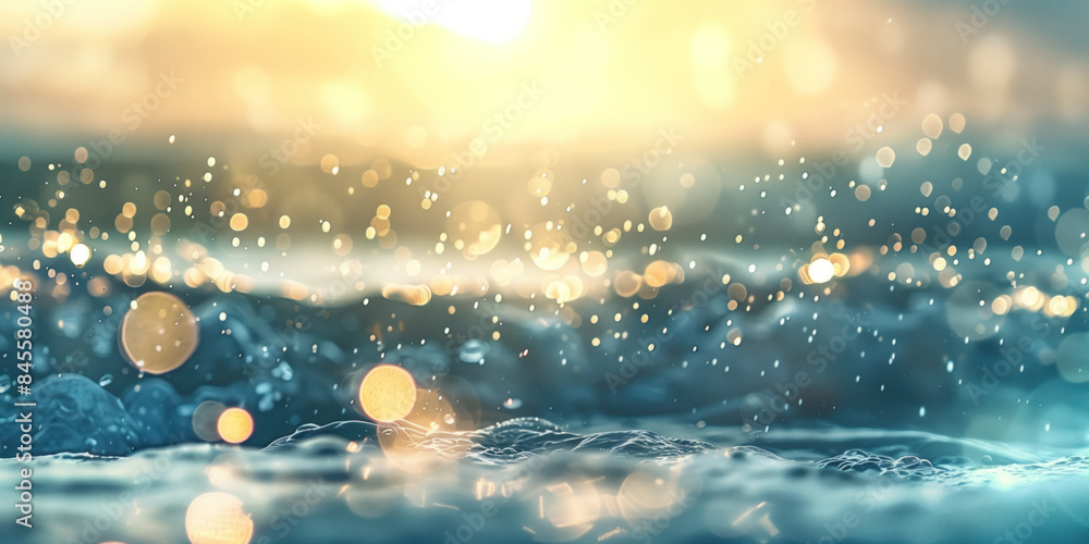 Poster abstract background with blurry lights on sea water. caustics and bokeh. created with generative ai 