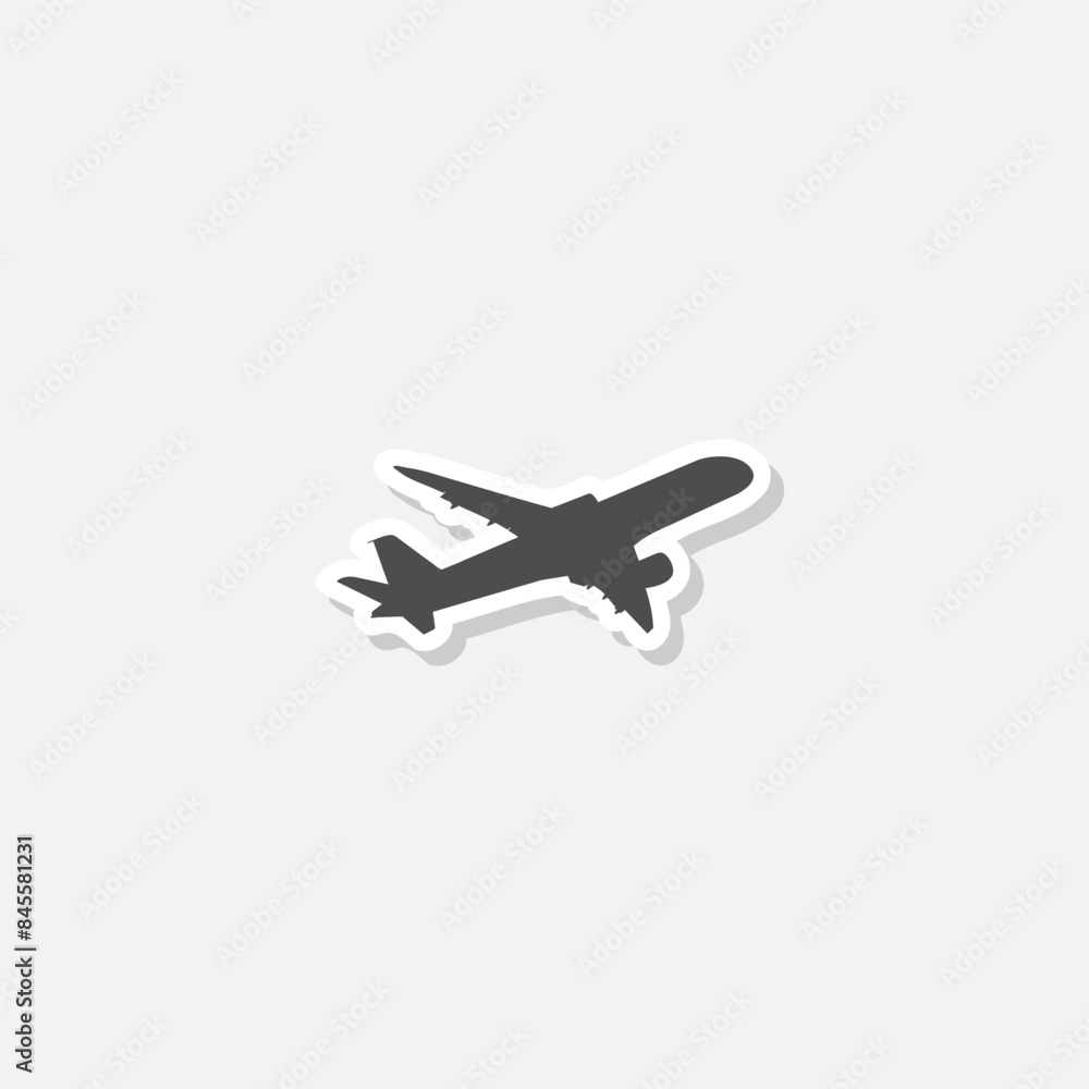 Sticker Travel agency icon. Plane silhouette icon sticker isolated on gray background