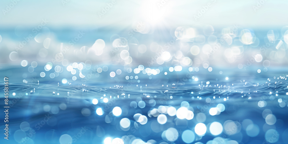 Poster abstract background with blurry lights on sea water. caustics and bokeh. created with generative ai 