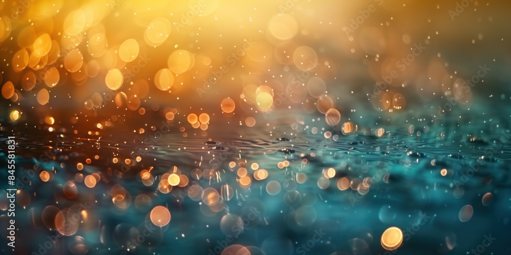 Poster abstract background with blurry lights on sea water. caustics and bokeh. created with generative ai 