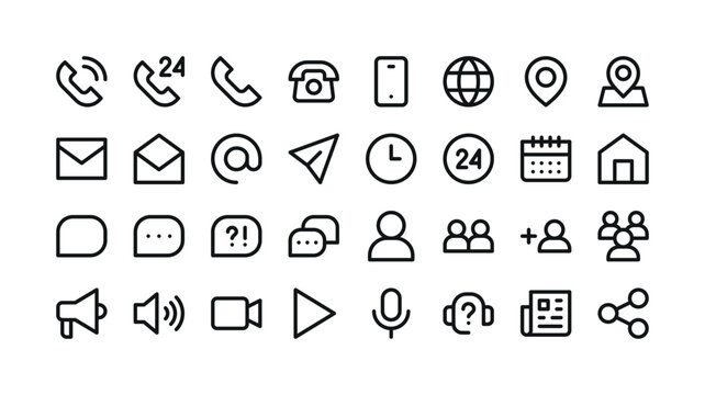 Communication isolated icons set. Set of classic website icons with editable stroke