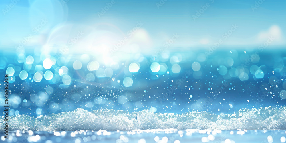 Poster abstract background with blurry lights on sea water. caustics and bokeh. created with generative ai 