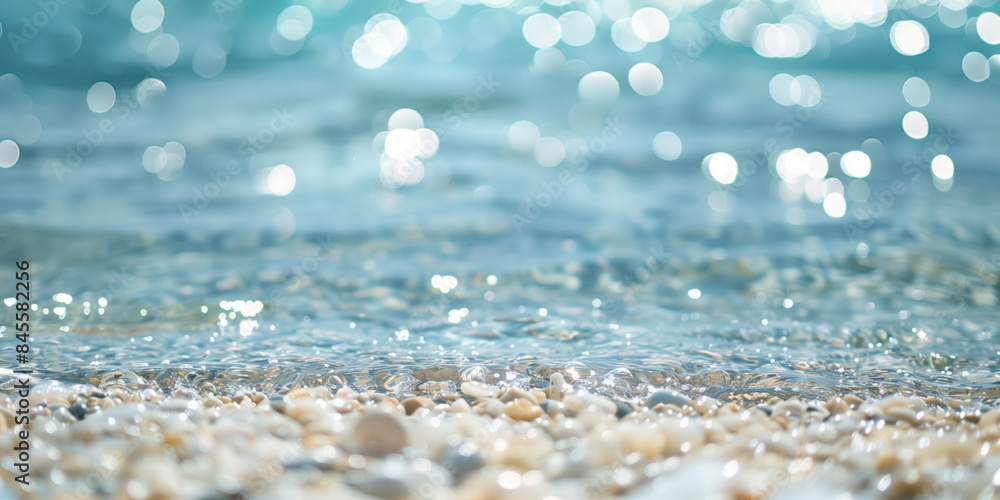 Poster abstract background with blurry lights on sea water. caustics and bokeh. created with generative ai 