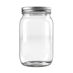 Transparent glass jar with silver lid for canning and preserving food isolated on transparent background