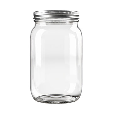 Transparent glass jar with silver lid for canning and preserving food isolated on transparent background
